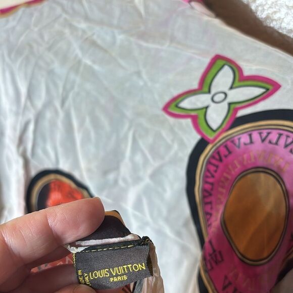 Louis Vuitton 100% silk scarf sheer cream colorful design vintage - Picture 7 of 10